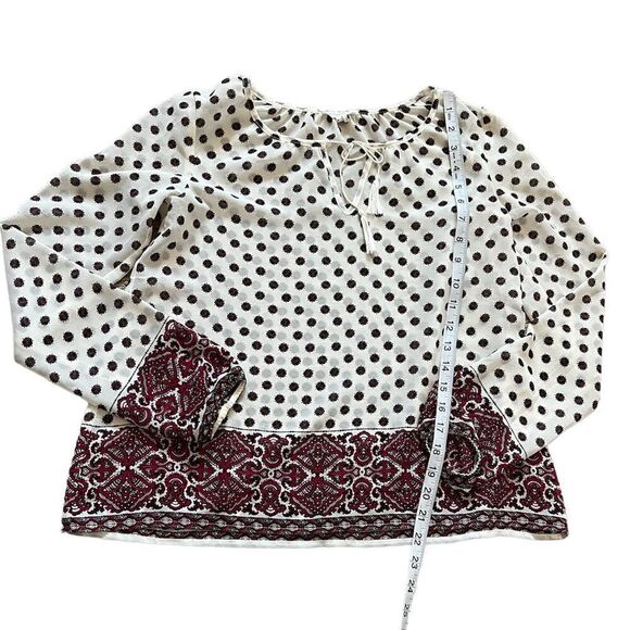 AEROPOSTALE Cream Printed Semi Sheer Boho Printed Casual Top Blouse XS - Picture 4 of 7